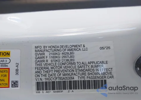 2025 Honda Accord Sport-L из США, поврежденный, VIN 1HGCY2F78SA053064